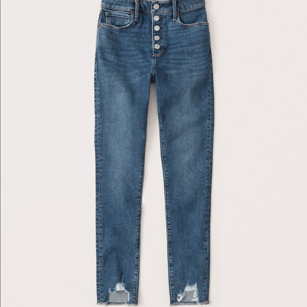 A&F Ripped High Rise Super Skinny Ankle Jeans